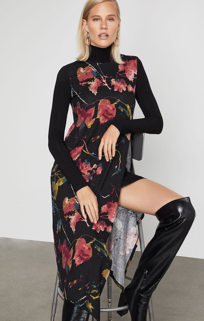 bcbg kabrina asymmetrical turtleneck dress