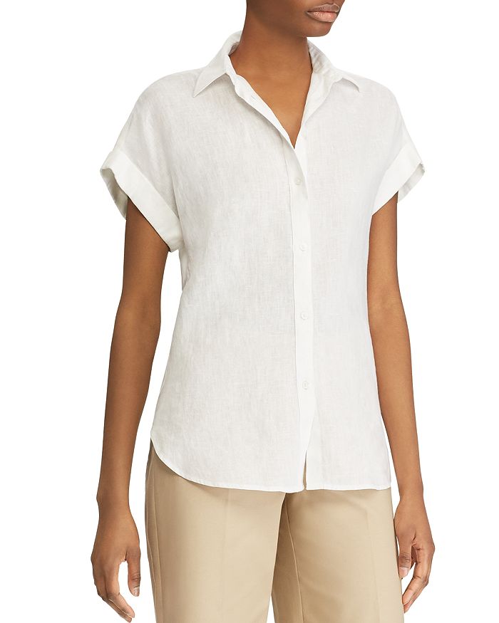 Linen Dolman-Sleeve Button-Down Shirt