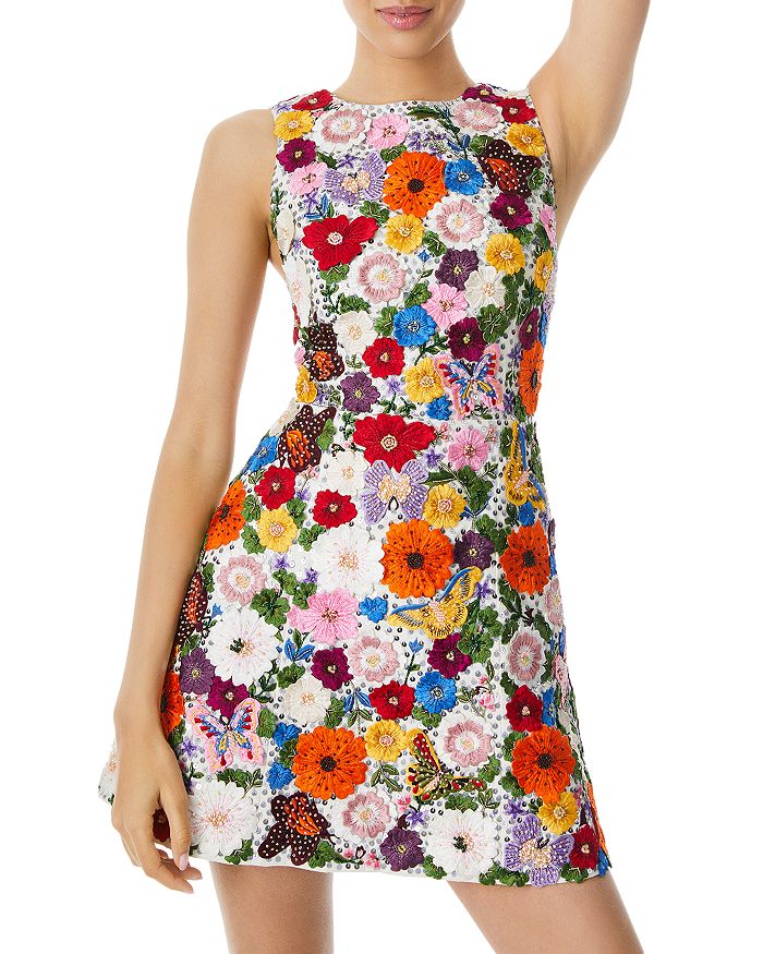 Lindsey Floral-Embellished Cotton Mini Dress