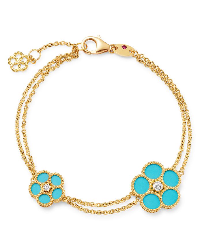 18K Yellow Gold Daisy Diamond & Turquoise Bracelet