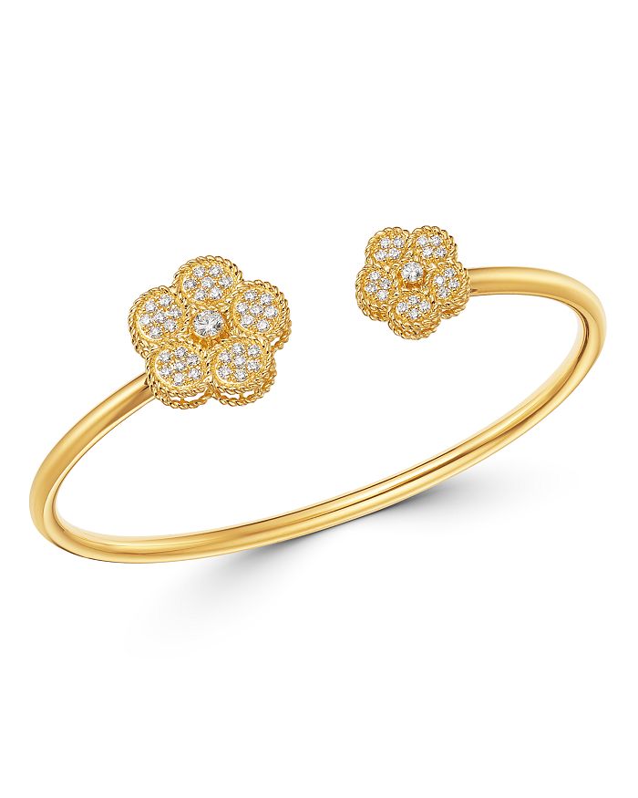 18K Yellow Gold Daisy Diamond Bangle Bracelet