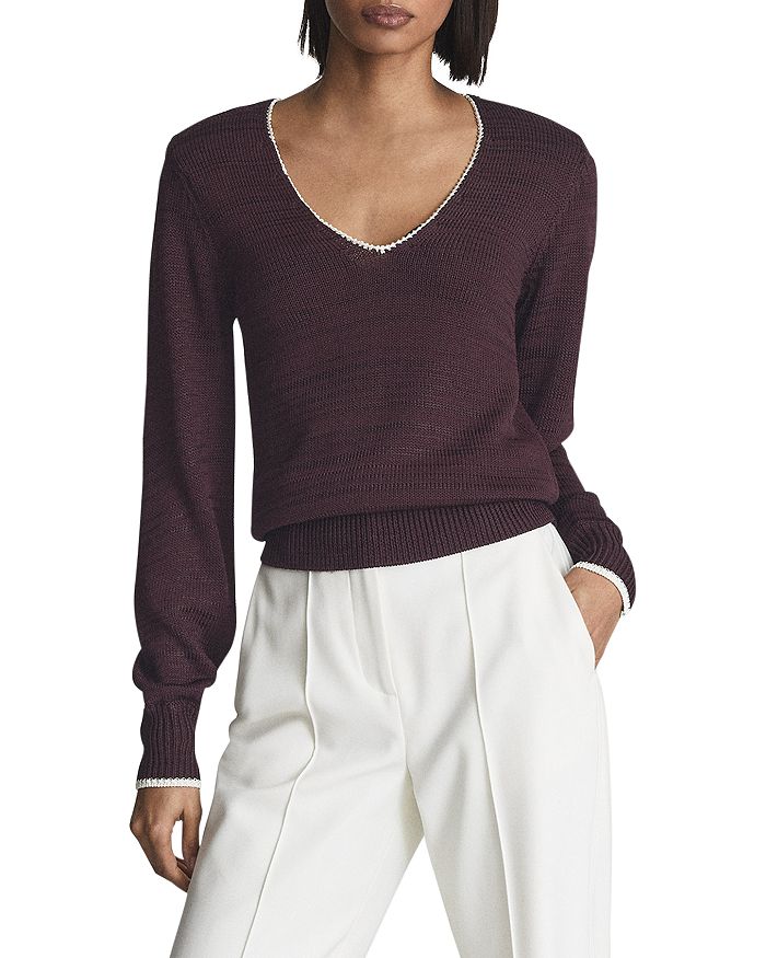 Talia V Neck Contrast Trim Sweater