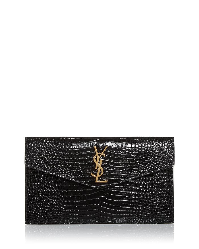 Uptown Croc Embossed Leather Clutch